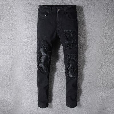 Men Jeans Black Color Slim Fit Elastic Ripped Jean... – Vicedeal