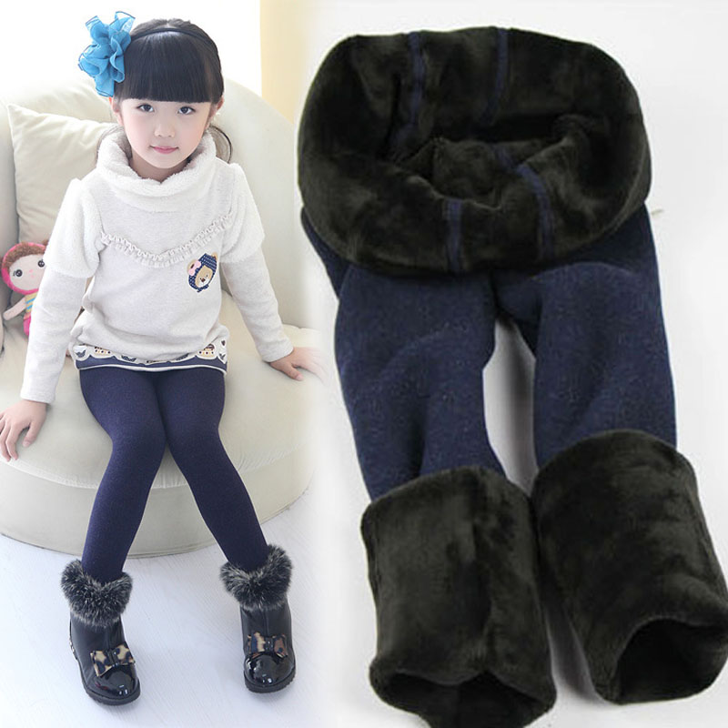 Winter Bont Meisjes Leggings Kinderen Kinderen Dikke Warme Elastische Taille Kleurrijke Katoenen Broek
