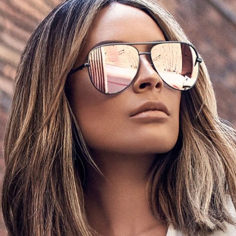 Flad top luftfart solbriller kvinder  uv400 retro mærke luksus spejl solbriller til kvindelige damer metalramme briller