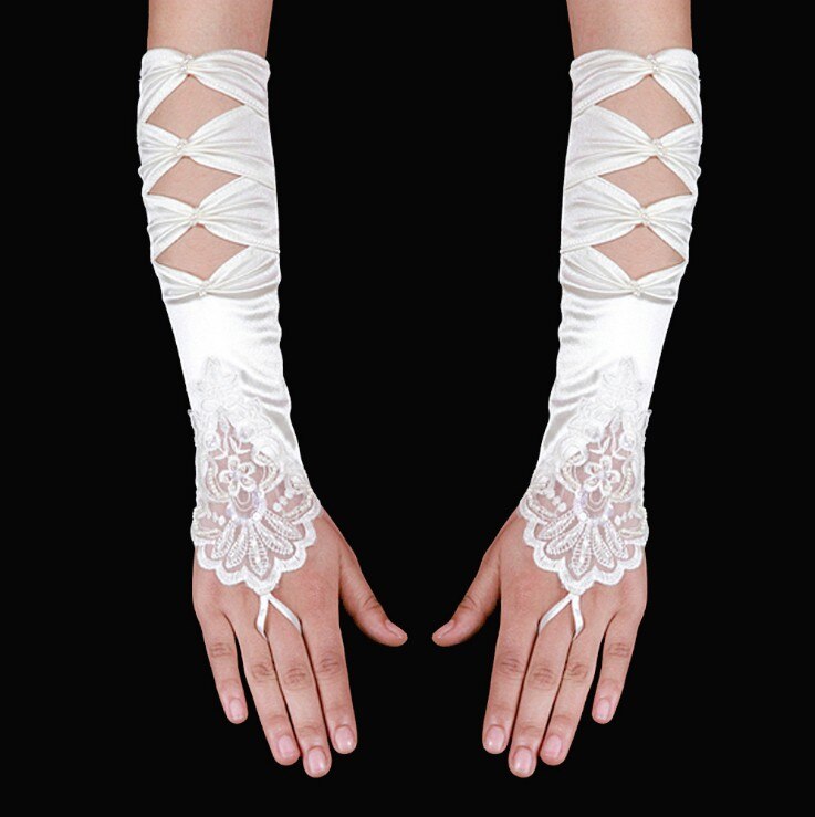 Gants de soirée longs en satin mat blanc pour femme, longueur coude, style opéra
