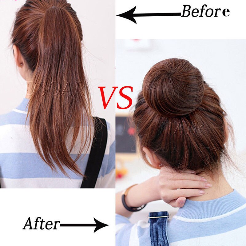 Buqi – chignon synthétique court et lisse pour femme adulte, anneau à donuts, résistant à la chaleur, accessoires de coiffure tendance