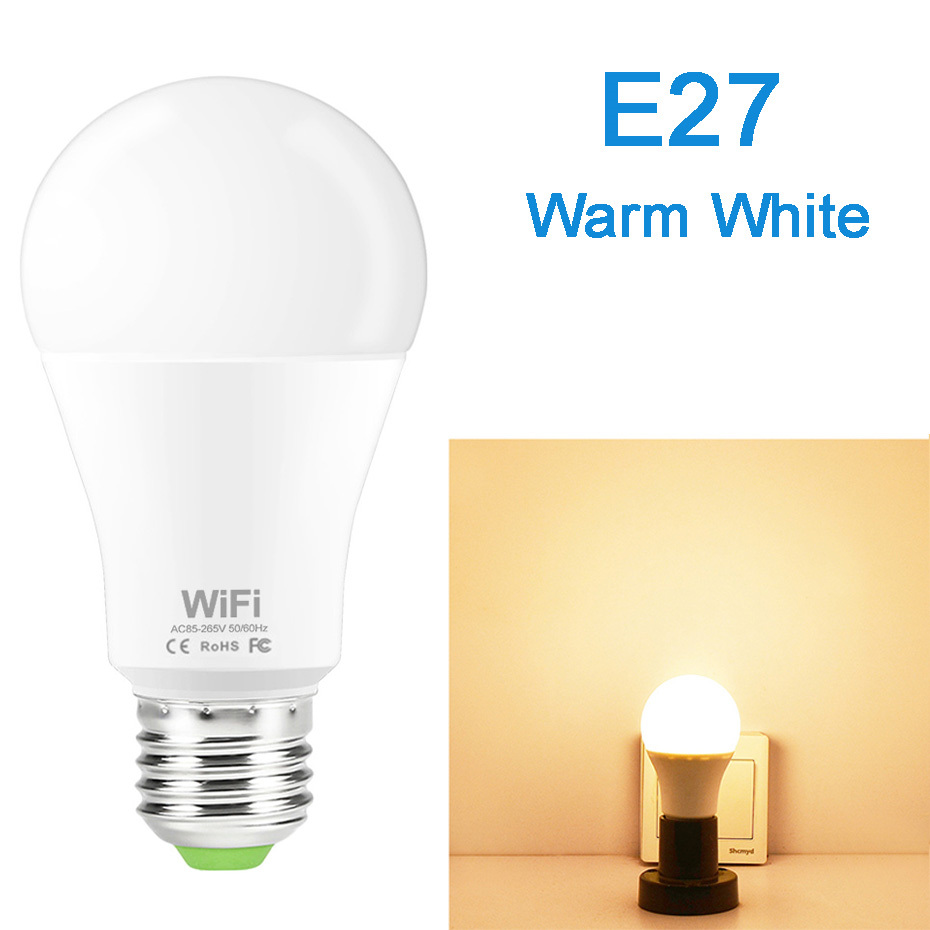 WiFi Smart Birne B22 E27 LED Licht Birne 85-265V Smart Home APP Drahtlose Fernbedienung Licht Timer mit Alexa Google Assistent: E27 Warm White