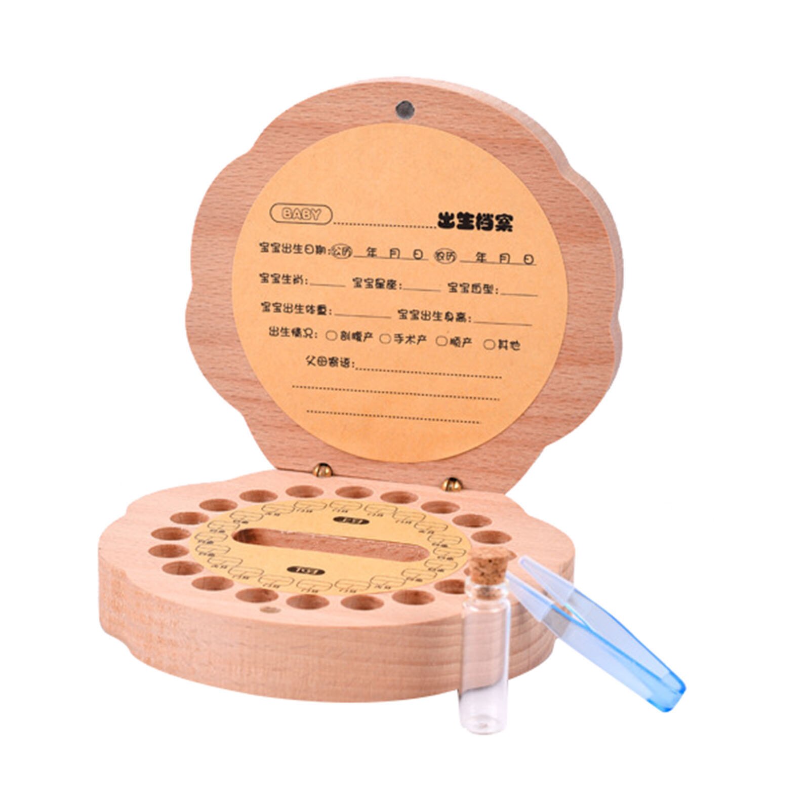 Cartoon Wooden Baby Tooth Box for Milk Teeth Storage Lanugo Hair Collect Container: Boy