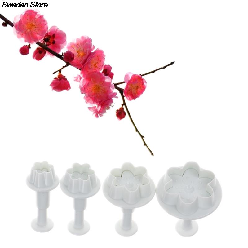 4 stk / sett ferskenblomst form cookie kuttere blomst serie bakverk kjeks form stempel kake dekorere verktøy