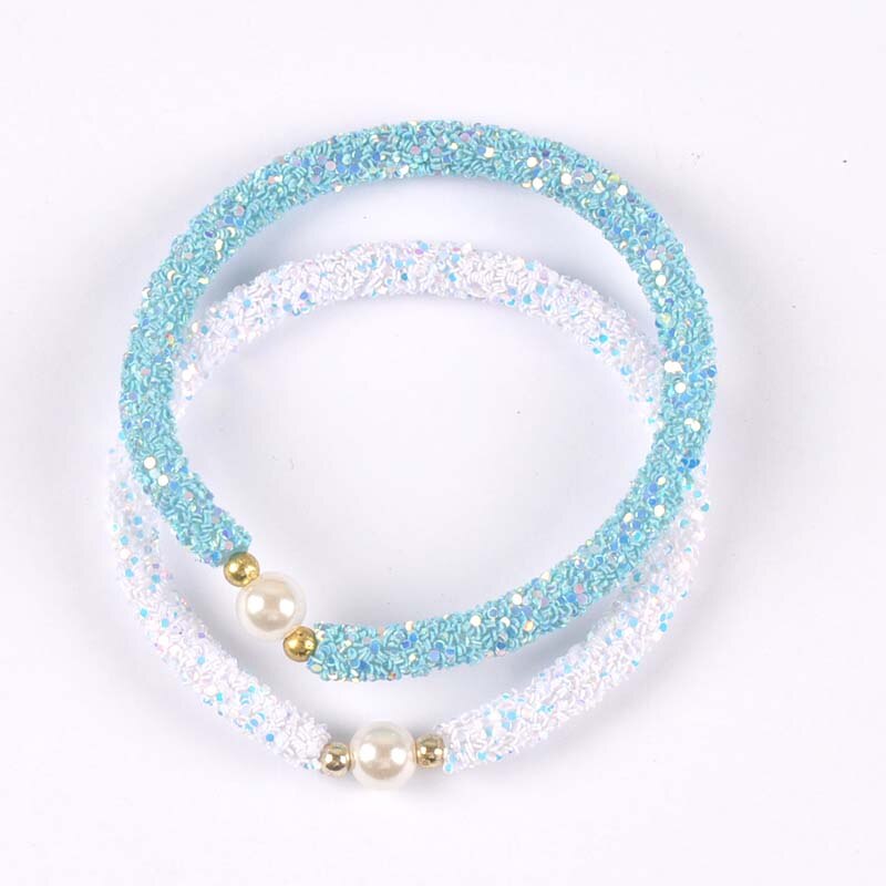 2 stuks schattige pailletten en parels wit en roze kindertrui-armband voor kinderen  cp2723: Wit en blauw