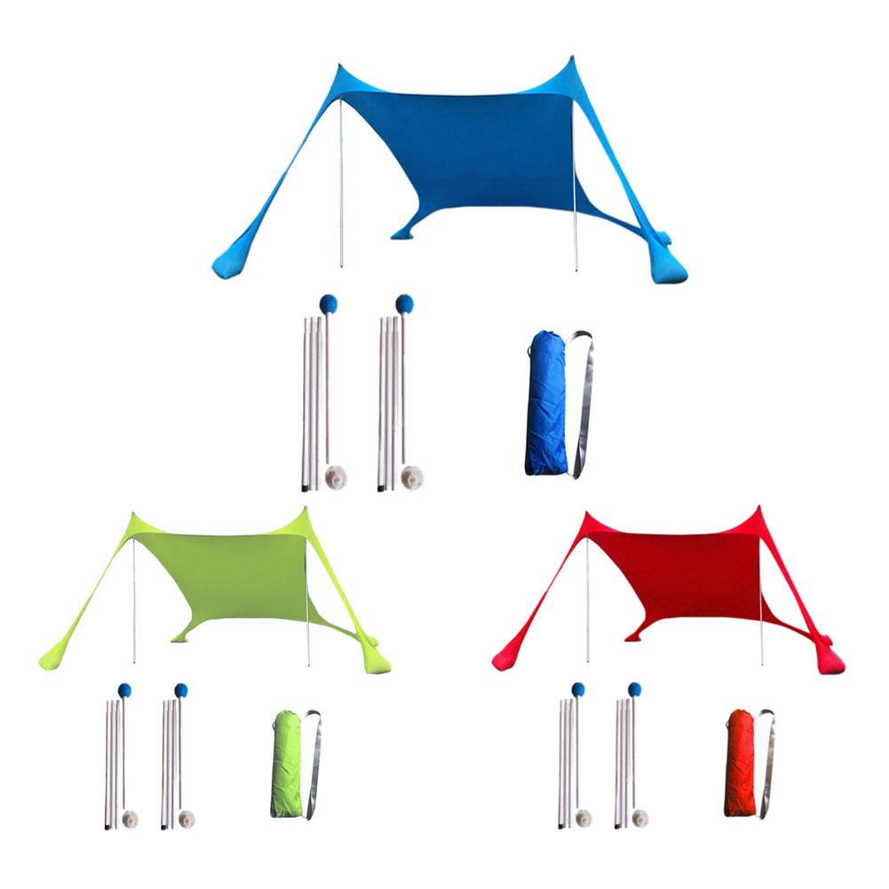 Familie Strand Parasol Tent Met Zandzak Ankers 4 Gratis Pinnen Uv-bescherming Canopy Voor Parken Buitenzonwering Zon Onderdak Dekzeil