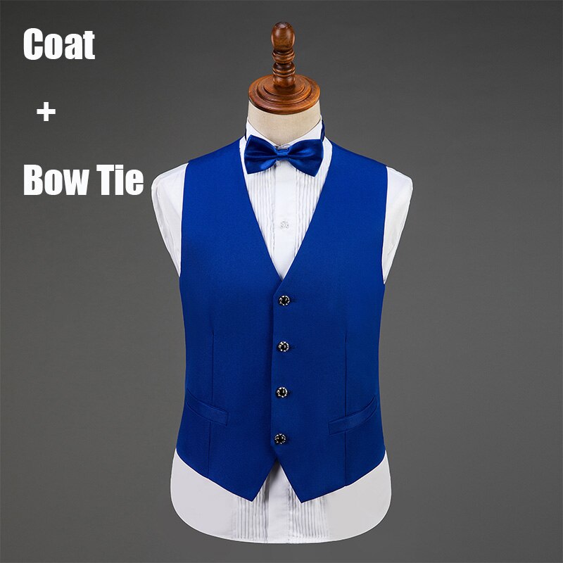 homme Costumes formel scène porter gilet + noeud papillon spectacle Costumes Performance vêtements hommes mariage Groomsman vêtements VDB861: Blue 2pcs / XXL-185-96A
