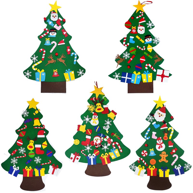 Niños DIY árbol de Navidad fieltro adornos navideños para el hogar de Navidad Natal Año puerta colgando de la pared Decoración