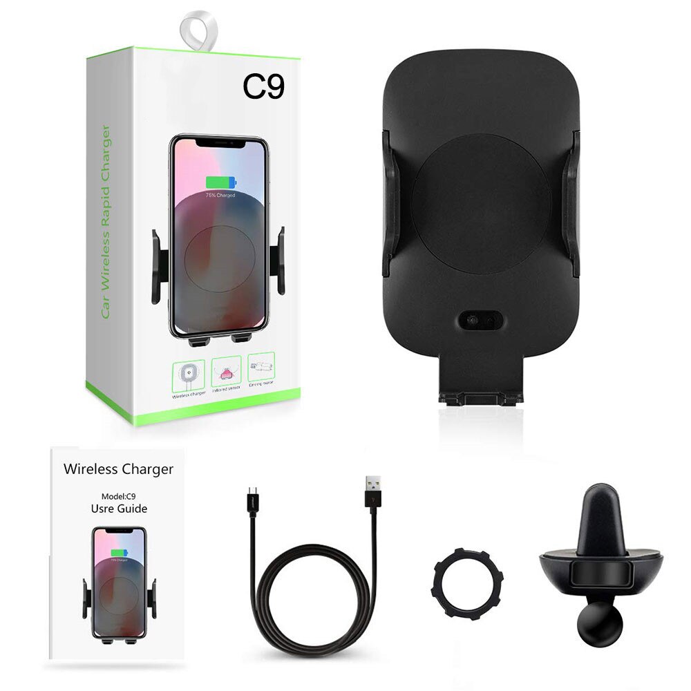 Snelle Auto Draadloze Oplader Automatische Auto Air Vent Oplader voor iPhone X XS 8 7 Samsung S9 S8 Plus met sensor Infrarood inductie: C9 with Air Vent