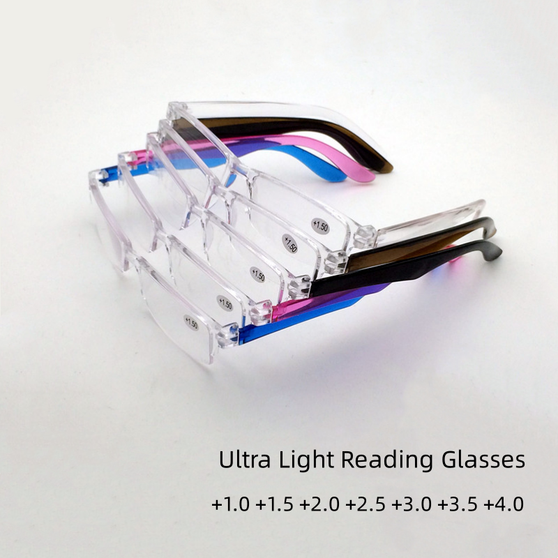 Ultralight Transparent Frame Reading Glasses Portable Patchwork Presbyopia Eyeglasses Diopter +1.0 To +4.0