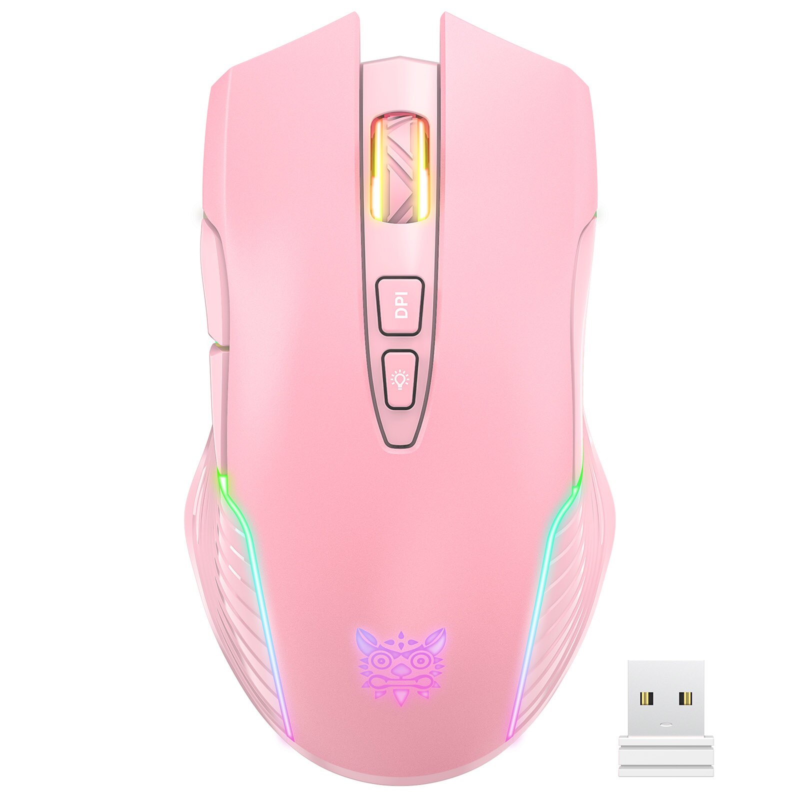 ONIKUMA 2.4G Wireless Gaming Mouse RGB Backlit E-sports Mouse Computer Mice 3600DPI with 7 Programmable Buttons for Laptop PC: Pink