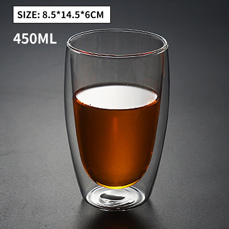 Wärme Beständig Glas Tasse Doppel Wand Coffe Becher Borosilikatglas Bier Becher 80/150/250/350/400ML Wasser Tasse Transparent Drink: 450ml