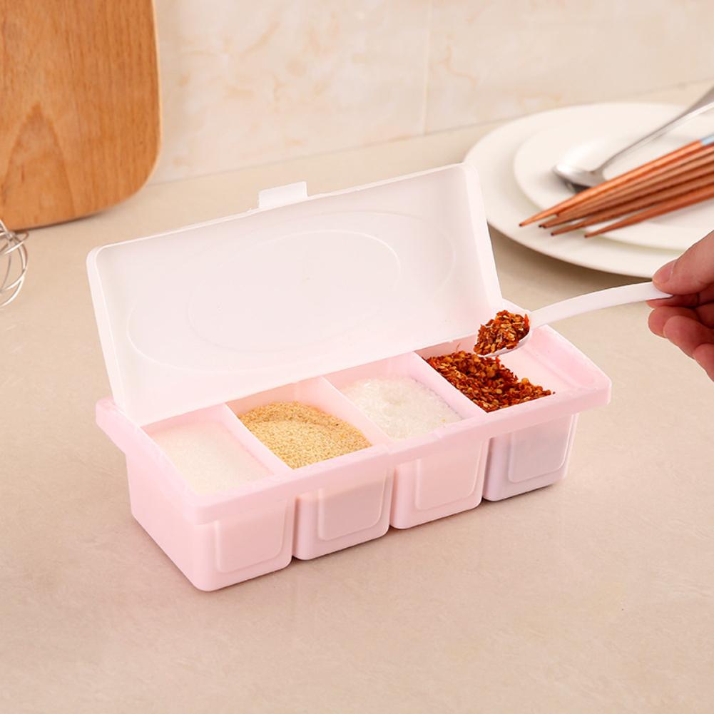 4 Raster Kruiden Doos Kruiderij Spice Storage Case Houder Keuken Tool Met Lepel