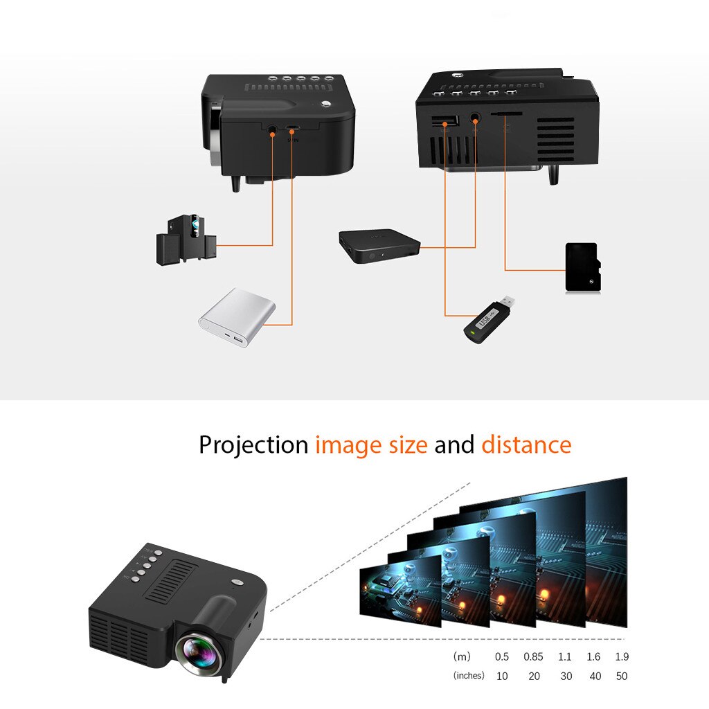 Projector US Plug LED Portable Home Theater Video Projector Support HD1080P For Outdoor Movie Black