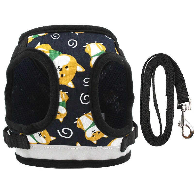 Reflective Pet Harness Leash Dog Vest Harness Adjustable Pet Chest Strap Walking Dog Harness Collar Pet Clothes: Black / XL