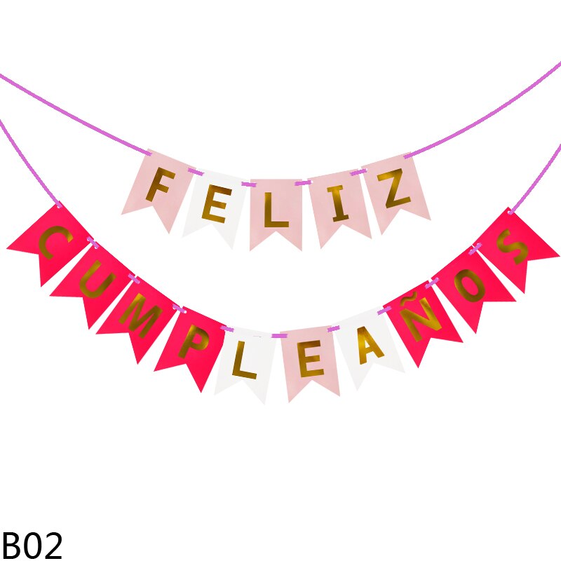1Pcs Spanish Letter Flag Birthday Happy Birthday Banner Decorations for Kids Adult Birthday Party Backdrop Pendant Decor: B02