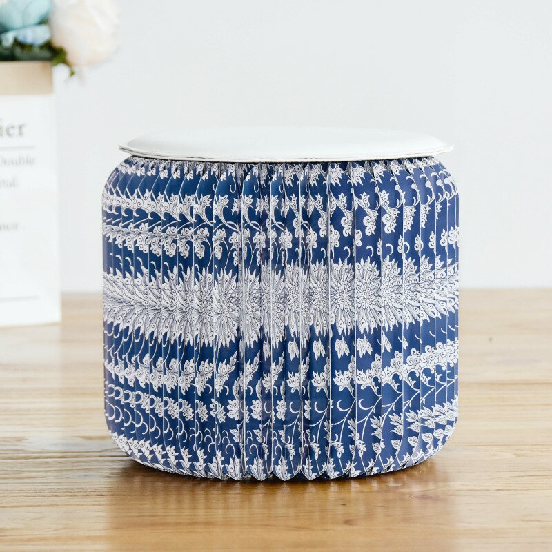 Round stool Nordic living room home seat low stool blue printed paper stool