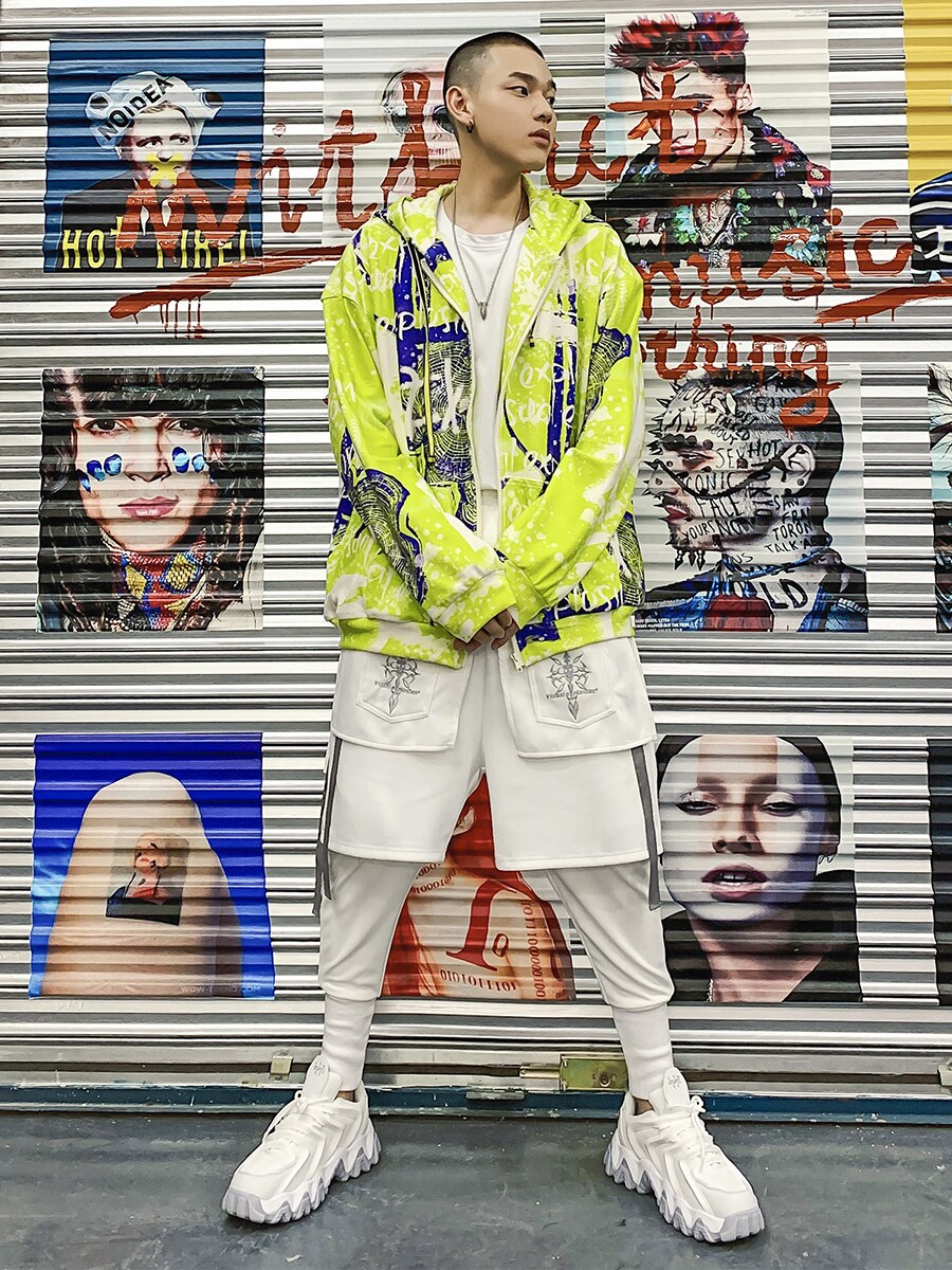 Joggers Hip Hop pantalones de carga cinta de retazos suelto ropa de calle con cintura elástica Harajuku pantalones función Otoño de