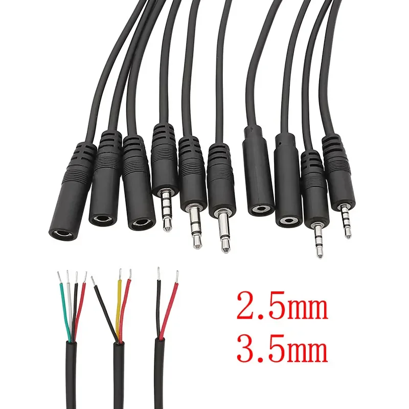 Lydkabel 2.5mm 3.5mm hannplugg/hunnplugg til bar ledning åpen ende ts mono /3- polet /4- polet trrs stereoplugg jack-kontakt