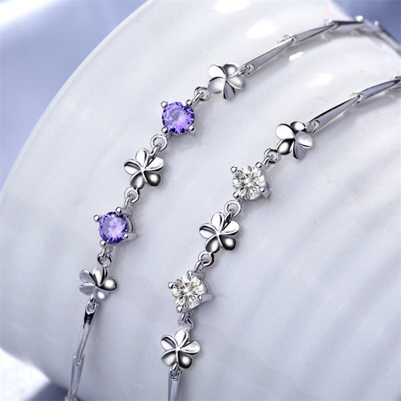 Lady Crystal Flower Bracelet Girl Princess Birthday accessori bracciale in argento Sterling 925 di alta qualità per gioielli da donna