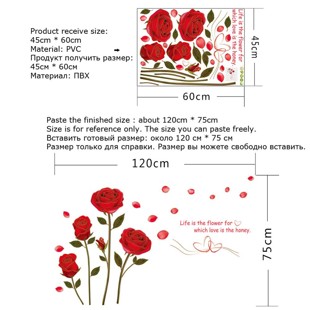 Autocollant Mural romantique rose rouge, pour chambre à coucher, salon, arrière-plan de canapé, décoration de la maison, stickers artistiques muraux à fleurs