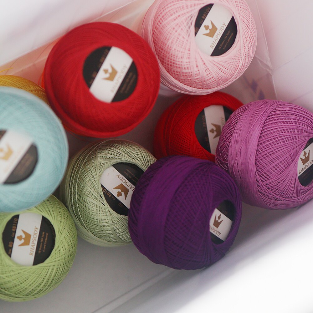 Rhapsody-hilo de algodón perlado Premium, tamaño 80, 184yd, 10 gramos cada bola para todo tipo de tejer, ganchillo y tatuajes