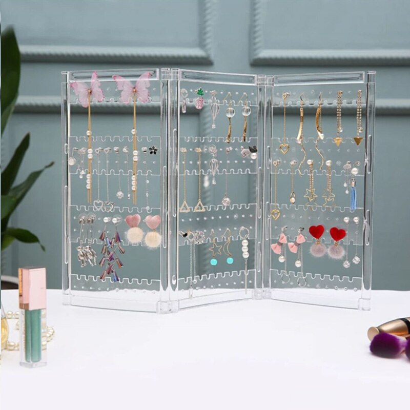 Acrylic Jewelry Organizer - 28cm Height - 13.8cm Width - Necklaces Earrings Display Rack: Clear 3 doors