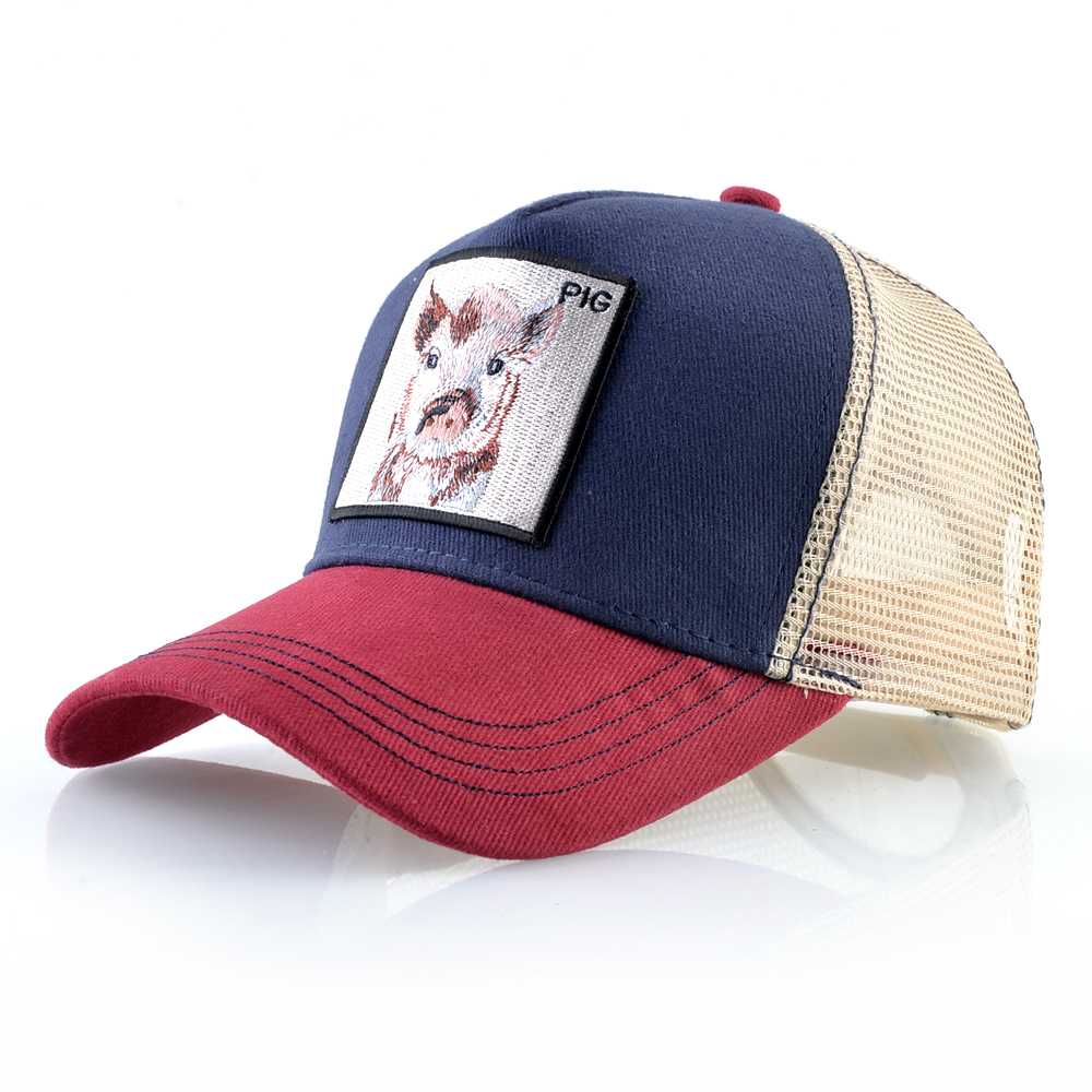 Casquette de Baseball à motif de cochon brodé pour hommes et femmes, chapeau d'été en maille, style Hip Hop, visière de camionneur