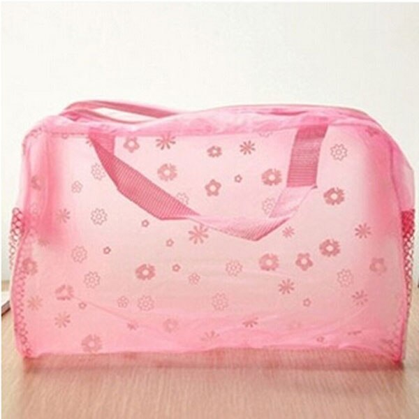 Bolso de natación para mujer, impermeable, transparente, de PVC, de plástico, para piscina, playa, organizador de maquillaje, neceser, bolsa de almacenamiento de PVC: Color rosa