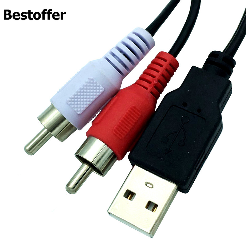 USB 2.0 A Male to 2RCA Phono AV Cable Lead PC TV AUX Audio Video Adapter