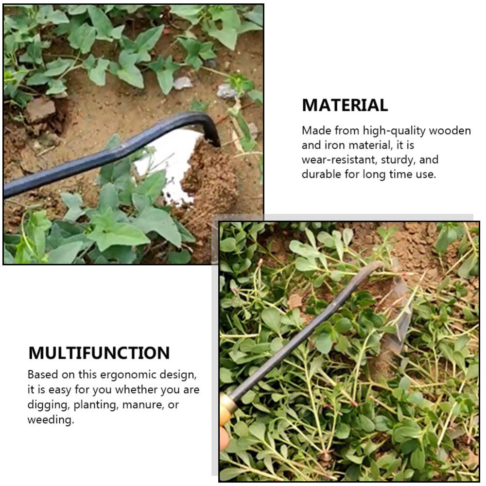 Wooden Handheld Bent-neck Hoe Iron Farm Garden Tool Weeding Accessories
