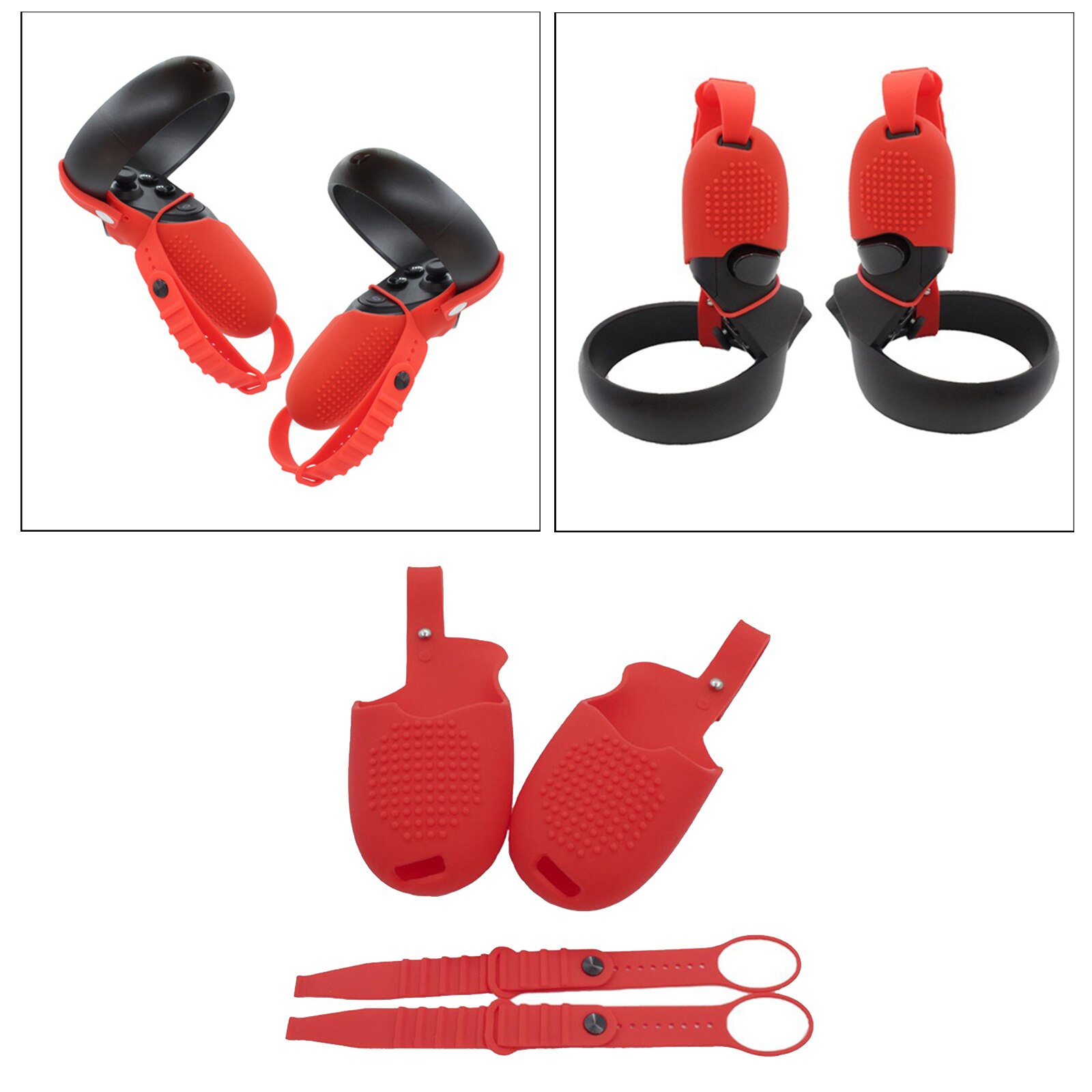 1 Paar Touch Controller Grip Cover + Verstelbare Pols Knuckle Band Voor Oculus Quest Rift S Anti-Throw: red