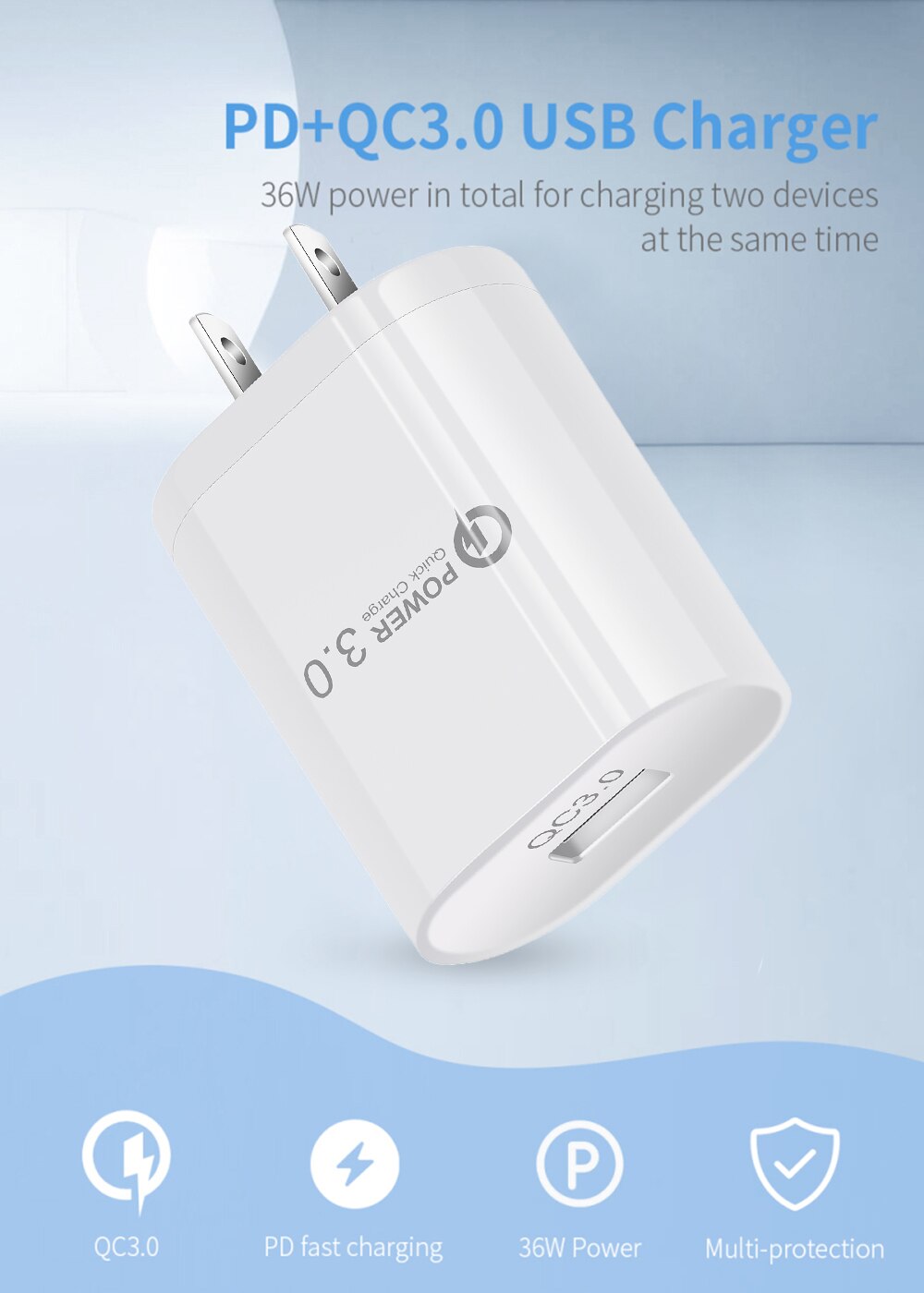 QC 3.0 USB charger Single Port Fast Charge Mobile Phone Charger USB Travel Charger Smart Tablet Charging Head for iPhone X XS XR
