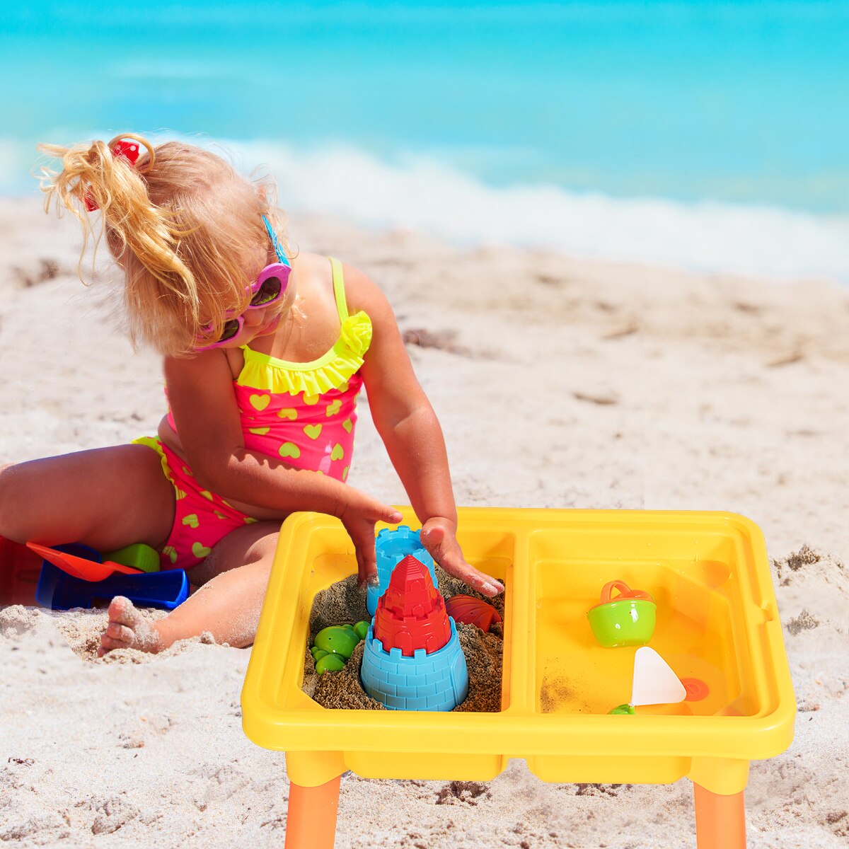 Set di giocattoli da spiaggia 2 in 1 giocattoli estivi per bambini 21 pezzi per acqua e sabbia con regalo da tavolo per bambini giocattoli da spiaggia per bambini bagnetto