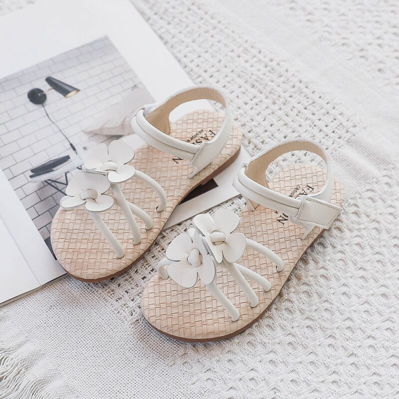 Zomermeisjessandalen, instappers met bloemen, prinsessenfeestschoenen voor meisjes, maat 26-30, peuterschoenen voor meisjes: Wit / 29