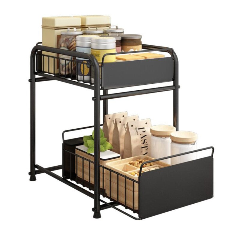 Drawer Organizer Kitchen Bathroom Storage Pull Out Under Sink Desktop Cabinet Basket