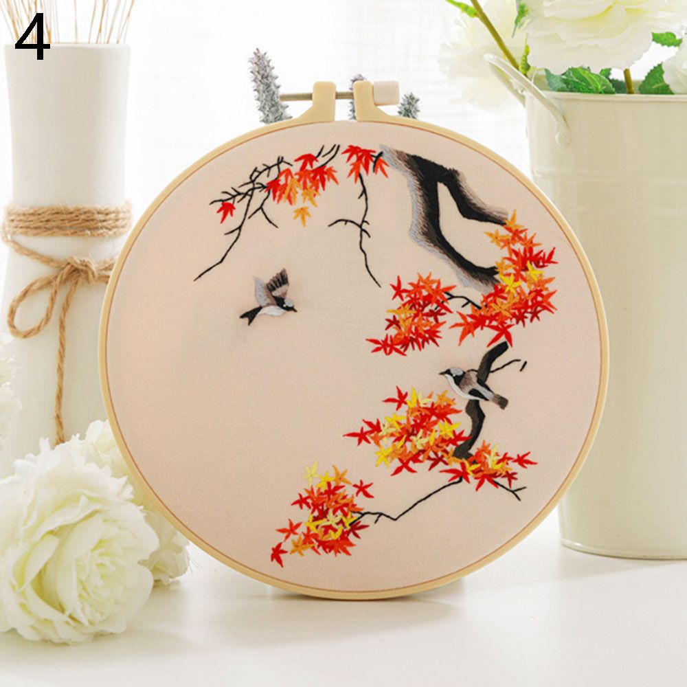 Embroidery Hoop Cross Stitch Needlework Handmade Sewing Flower Pattern Printed Embroidery Kit DIY Art Craft Painting Home: 4
