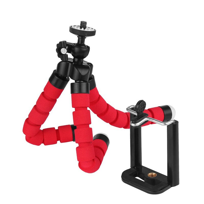 1 pçs esponja flexível polvo mini tripé com bluetooth remoto obturador para iphone mini câmera tripé suporte do telefone clipe: red