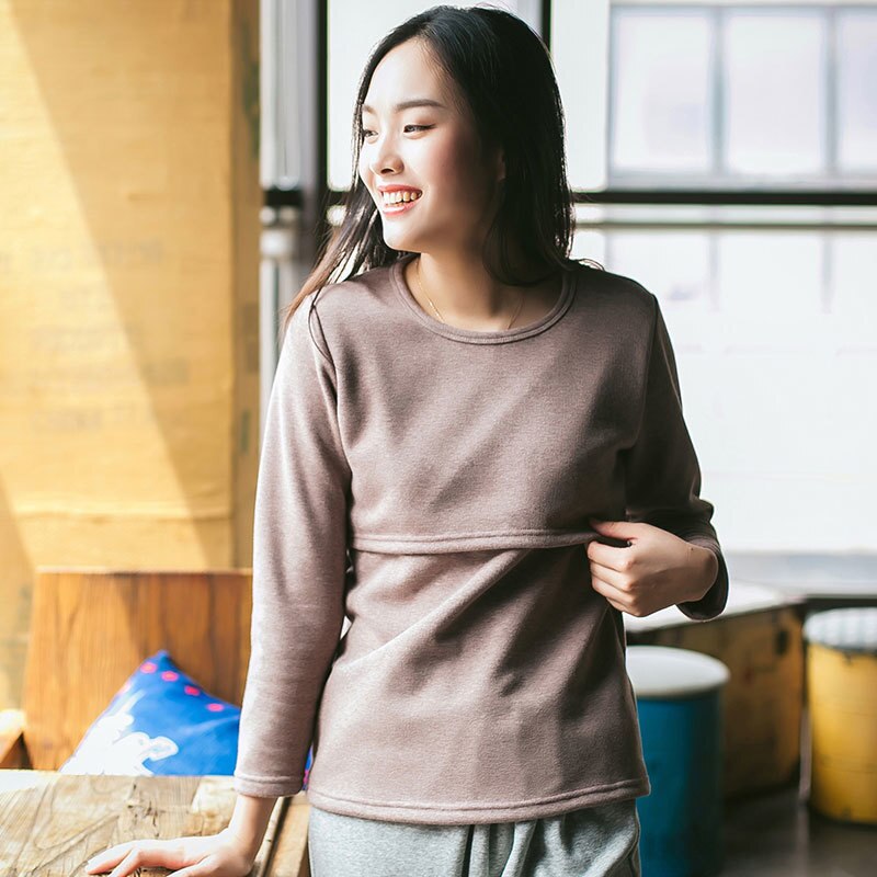Winter und herbst warme Vlies umstandsmode damen hoodies stillen hoodies für schwangere polos de lactancia: Kaffee / L