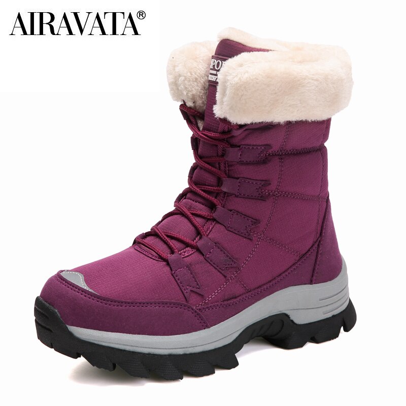 Bottes de neige imperméables pour femme, chaussures mi-mollet, chaudes et épaisses, à lacets, collection hiver: Rouge / 41