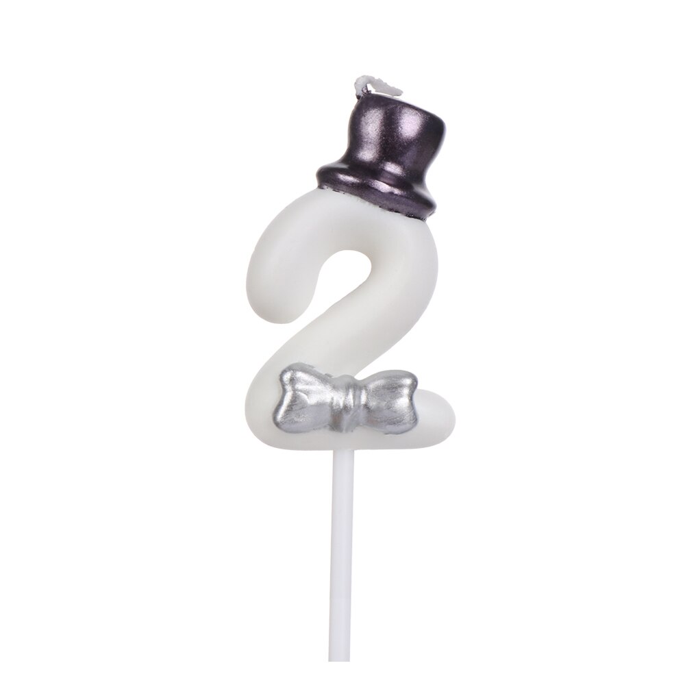 Bougie gâteau numéro chapeau à nœud papillon 1 pièce | Garniture numérique pour âge, fournitures de fête d'anniversaire pour garçons et filles, accessoires de décoration pour la maison: W 2