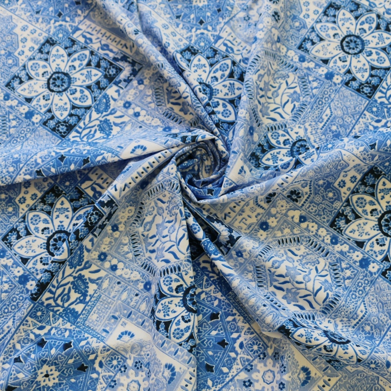 Ethnische Seide Baumwolle Textil Jahrgang Chinesische Blau Weiß Stoff Für freundlicher 100cm * 145cm