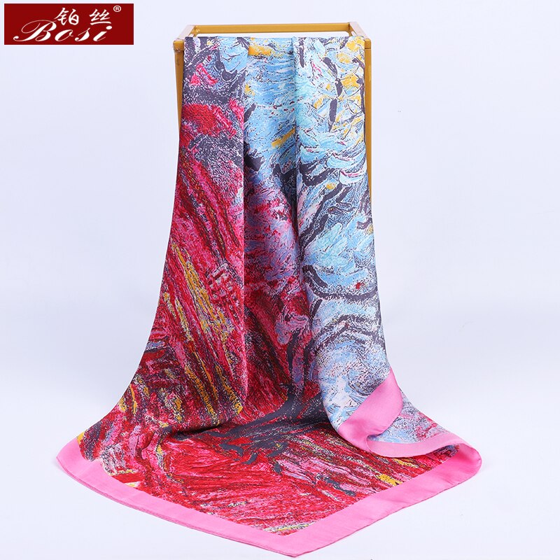 Bosi Mode Vierkante Hoofd Hijab Print Roze Zijde Satijn Sjaal Voor Vrouwen 90*90Cm Sjaal Dames Print Bandana vrouwen Sjaals: 7