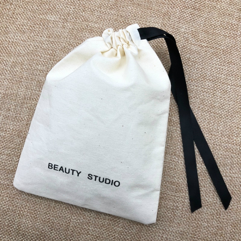 50PCS Cotton Jewelry Bag Packaging Pouch Cotton Drawstring Bags Candy Wedding Party Makeup Bags Wrapping Supplly Print Logo