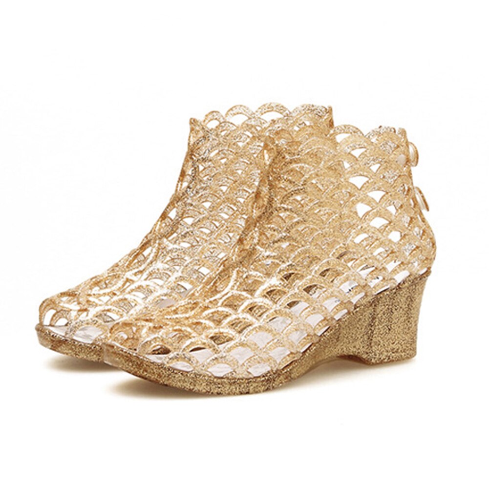 Dames blingbling sandalen open teen holle mesh casual slip op hoge hakken jelly schoenen zomer dames fishmouth sandaal: Goud / 4.5