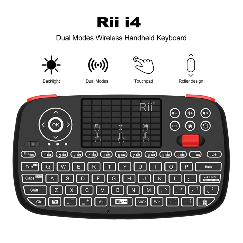 Rii I4 Mini Bluetooth Toetsenbord 2.4Ghz Dual Modi Handheld Toets Backlit Muis Touchpad Afstandsbediening Voor Windows Android