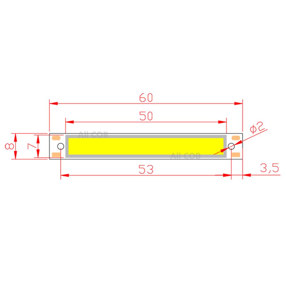 [ALLCOB] 3V 3,7 V DC 60x8mm tira LED COB 1W 3W blanco frío cálido azul rojo COB fuente de luz LED para lámpara de trabajo de bicicleta DIY