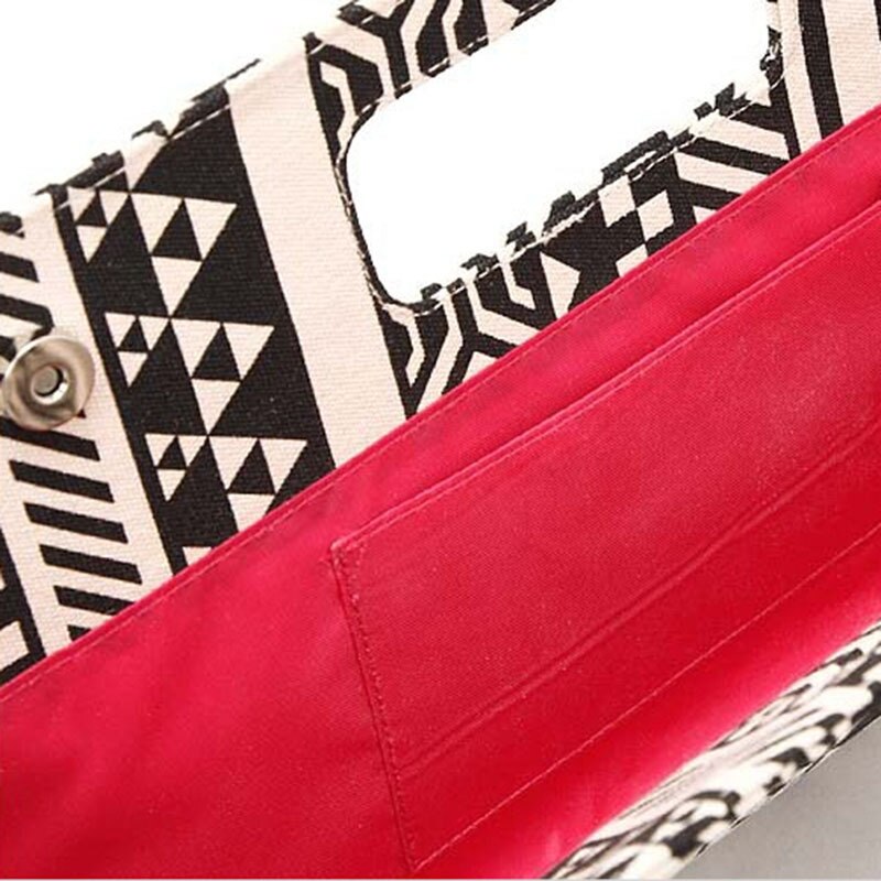 Women Classic Black And White Geometric Patterns Handbags Print Canvas Small Canvas Day Clutches Evening Bags