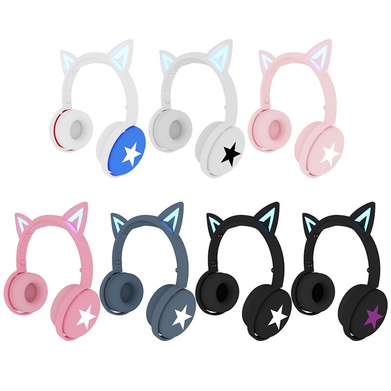 Cat Ear Wireless Headphone Bluetooth 5.0 Headsets With LED Light Microphone For PC Laptop Kid Girl Music Headphones