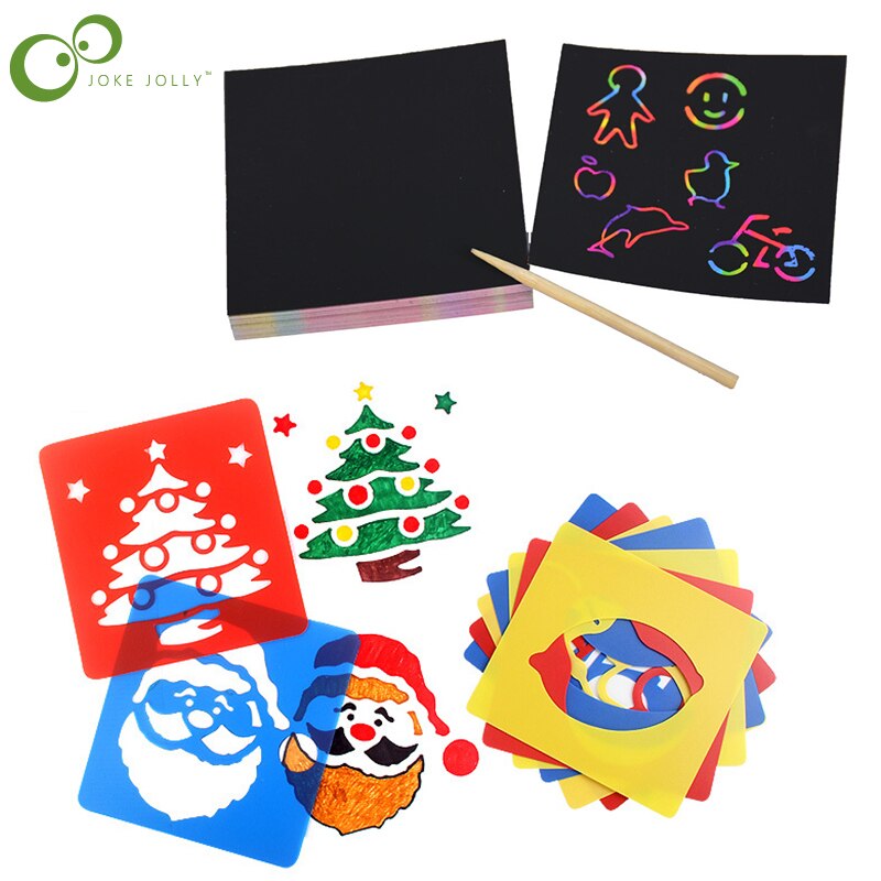 100PCS Scraping Drawing Toys Arts And Crafts For Girls Stocking Art Rainbow Scratch Art Mini Notes With Wooden Stylus WYW